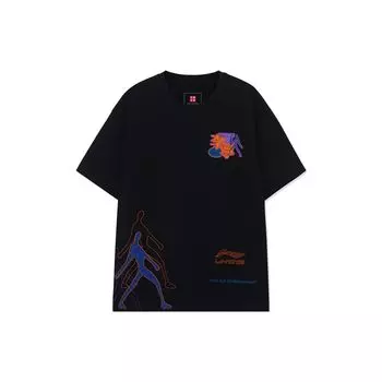 Футболка с коротким рукавом и круглым вырезом с принтом логотипа Li Ning, мужские топы, цвет черный AHSR369-4 M