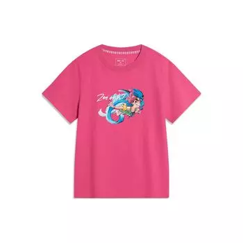 Футболка с коротким рукавом и круглым вырезом Li Ning X League Of Legends Pool Party Series, женские топы, ярко-розовые ATST808-2 M