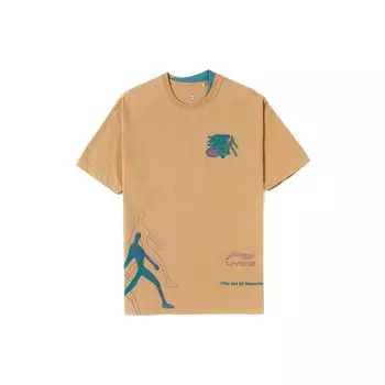 Футболка с коротким рукавом и круглым вырезом с принтом логотипа Li Ning, мужские футболки цвета олень-коричневый AHSR369-1 XL