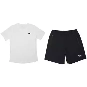 Футболка с коротким рукавом и круглым вырезом с логотипом Li Ning, быстросохнущие тонкие шорты, повседневный спортивный комплект, мужские комплекты YTST073-4+YKST035-5 4XL