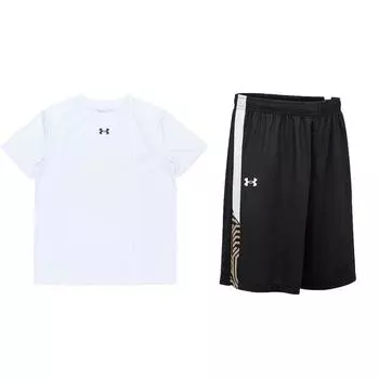 Футболка с коротким рукавом и логотипом Under Armour Solid, повседневный спортивный комплект для мужчин, белый, черный, 21500513-100+23500201-100 S