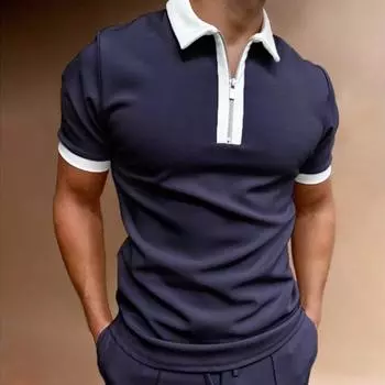 Футболка с коротким рукавом и отложным воротником на молнии для мужчин, футболка больших размеров, мужские лоскутные топы S белый