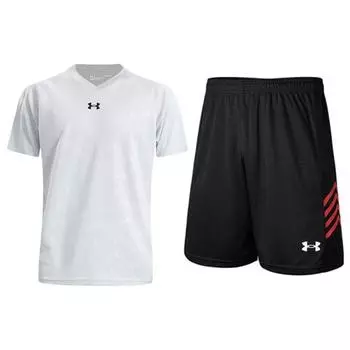 Футболка с коротким рукавом и принтом логотипа Under Armour, дышащая, трикотажная, трикотажные шорты, повседневный спортивный комплект, спортивный комплект унисекс 21500531-009+21500204-001 S