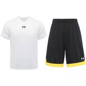 Футболка с коротким рукавом и принтом логотипа Under Armour, дышащая, баскетбольные тренировочные шорты с цветными блоками, повседневный спортивный комплект 21500531-100+21500202-001 M