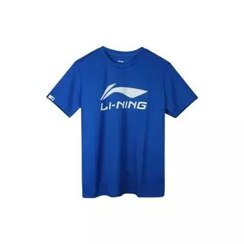Футболка с коротким рукавом и принтом логотипа Li Ning, быстросохнущая, женская, кристально-голубая, AHSR790-3 L