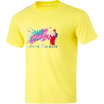 Футболка с коротким рукавом и принтом в виде буквы Li Ning Table Tennis Series, удобная, дышащая, с круглым вырезом, унисекс, цвет желтый AHSUE85-2 L
