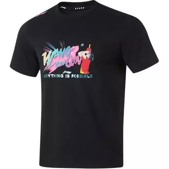 Футболка с коротким рукавом и принтом в виде буквы Li Ning Table Tennis Series, удобная, дышащая, с принтом в виде буквы, унисекс, черная AHSUE85-1 XL