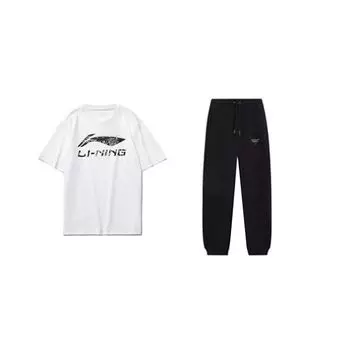 Футболка с коротким рукавом и штаны со средней посадкой Li Ning, повседневный спортивный комплект для мужчин AHST471-1+AKLSC65-1 M