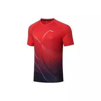 Футболка с коротким рукавом и V-образным вырезом с логотипом Li Ning, быстросохнущая, унисекс, цвет вишневый-красный AAYT031-6 XXL