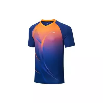 Футболка с коротким рукавом и V-образным вырезом с логотипом Li Ning, быстросохнущая, унисекс, флуоресцентно-оранжевый, теневой, фиолетовый, синий AAYT031-4 L