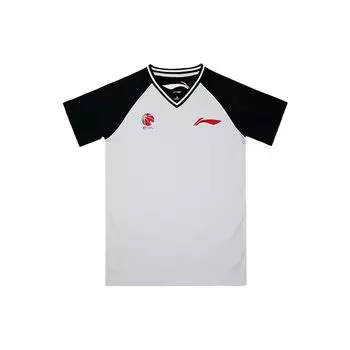 Футболка с коротким рукавом и V-образным вырезом Li Ning Color Block, мужские топы, микрокристаллический серый ATSR567-1 S