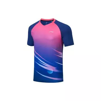 Футболка с коротким рукавом и V-образным вырезом с логотипом Li Ning, быстросохнущая, унисекс, флуоресцентно-розовая, теневая, фиолетово-синяя AAYT031-1 XXL
