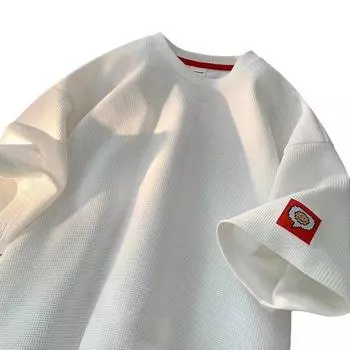 Футболка с коротким рукавом и вафельной вышивкой, мужские летние корейские повседневные футболки, модный дышащий топ с короткими рукавами, мужской облегающий топ с принтом