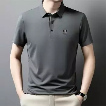 Футболка с коротким рукавом Ice Silk Traceless, мужская деловая повседневная рубашка поло с отворотом и коротким рукавом, топ M серый