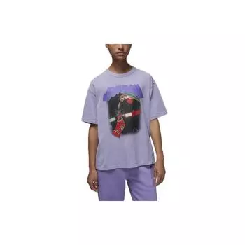 Футболка с коротким рукавом Jordan Logo Letter Character Pattern Printed, свободная, женская, фиолетовая, FB5137-500 S