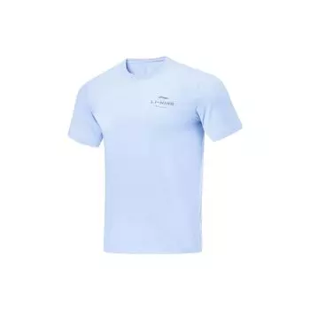 Футболка с коротким рукавом Li Ning Fitness Series с принтом логотипа и буквами Ice Feel, влагоотводящая, мужская, небесно-голубого цвета ATST577-5 L