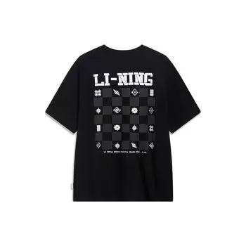 Футболка с коротким рукавом Li Ning Sports Lifestyle Series с принтом в виде букв на спине и китайской культурой, мужские топы черного цвета AHST437-2 L