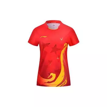 Футболка с коротким рукавом Li Ning Starry Voyage Creative West Lake Element Quick-Dry Cool Competition, мужские топы, малиновый цвет AAYS256-1 L
