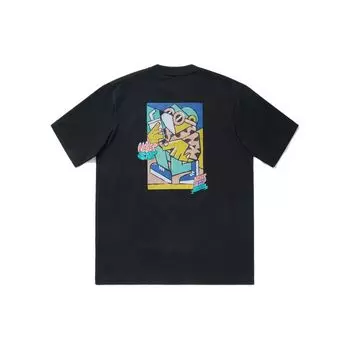 Футболка с коротким рукавом Li Ning X Pablo Ientile Collaboration Skateboard Series Cartoon Print Drop Shoulder Loose Men T-Shirt Black AHSU217-1 M