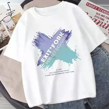 Футболка с коротким рукавом, модная брендовая мужская футболка, мужская большого размера, свободный воротник, принт, модный тренд, женский топ M