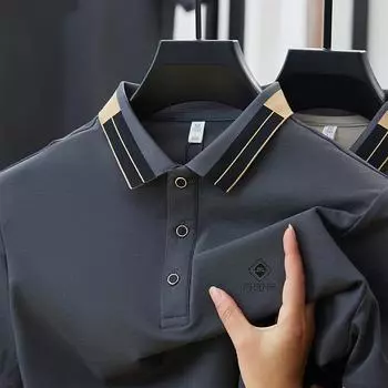 Футболка с коротким рукавом, мужская футболка поло, дышащая, тонкая, контрастного цвета, с прошитыми лацканами, с коротким рукавом M серый