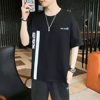 Футболка с коротким рукавом, мужская, с круглым вырезом, свободная, с ледяной строчкой, мужская, красивая, с газовой рубашкой M белый