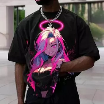 Футболка с коротким рукавом с анимированным персонажем и 3D-принтом, летняя, модная уличная мужская свободная футболка большого размера, повседневная повседневная рубашка S
