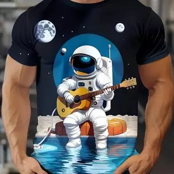 Футболка с коротким рукавом с принтом астронавта, модная мужская футболка, летние повседневные топы, быстросохнущая спортивная рубашка, свободные футболки для мужчин S
