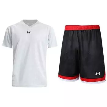 Футболка с коротким рукавом с принтом логотипа Under Armour, дышащая, трикотажная, с цветными блоками, трикотажные шорты, повседневный спортивный комплект, комплекты унисекс 21500531-009+21500208-001 S