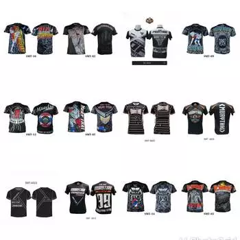 Футболка с коротким рукавом с принтом Муай Тай Кикбоксинг ММА Полиэстер Таиланд Черный Круглый вырез S