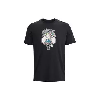 Футболка с коротким рукавом Under Armour с мультяшным принтом и круглым вырезом, мужские топы, черные 1377248-001 M