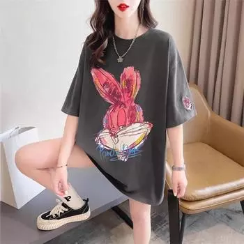 Футболка с коротким рукавом, женская летняя футболка с круглым вырезом, закрывающая ягодицы, средняя и длинная футболка с коротким рукавом, топ M