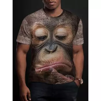 Футболка с короткими рукавами 3d, мужская летняя тенденция, анималистичный принт, короткий рукав, свободные повседневные футболки с круглым вырезом S