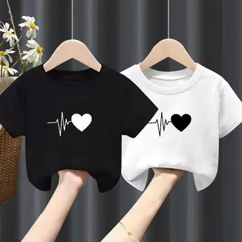 Футболка с короткими рукавами для девочек, летняя новинка, белый топ для мальчиков, летняя модная одежда для больших детей, одежда для девочек 3T(100cm)