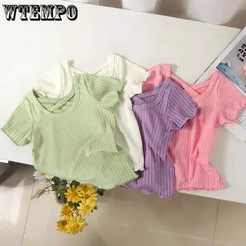 Футболка с короткими рукавами для девочек, модный летний кружевной топ из ледяного шелка Lotus 80 розовый