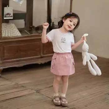 Футболка с короткими рукавами для девочки, летняя, новая детская футболка с желеобразным принтом, холодный фарфоровый хлопковый топ 80cm