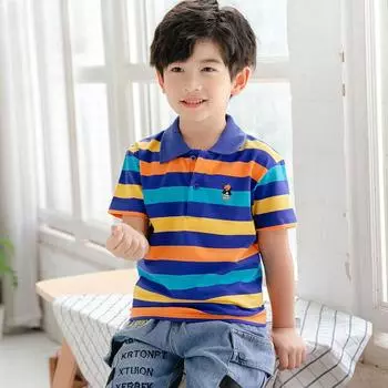 Футболка с короткими рукавами для мальчиков и девочек, летняя рубашка-поло, детская одежда, чистый хлопок, корейский стиль, большая детская рубашка с отворотом 90cm