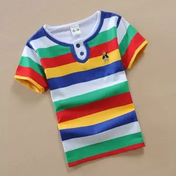 Футболка с короткими рукавами для мальчиков. Детская одежда для девочек. Хлопковое летнее платье из двух частей в маленькую, среднюю и большую полоску. 90cm