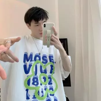 Футболка с короткими рукавами для мужчин 2024 года, модная, с рукавом пять дюймов, универсальная, повседневная, свободная, студенческая, с короткими рукавами, повседневная, модная, с принтом M темно-синий