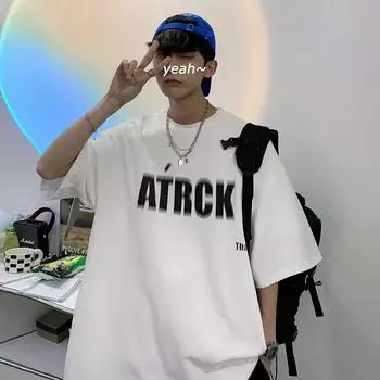 Футболка с короткими рукавами для мужчин 2024 года, модная, с рукавом пять дюймов, универсальная, повседневная, свободная, студенческая, с короткими рукавами, повседневная, модная, с принтом M белый