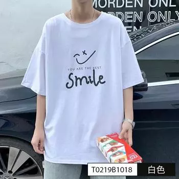 Футболка с короткими рукавами для мужчин 2024 года, модная, с рукавом пять дюймов, универсальная, повседневная, свободная, студенческая, с короткими рукавами, повседневная, модная, с принтом M белый