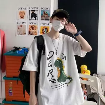 Футболка с короткими рукавами для мужчин 2024 года, модная, с рукавом пять дюймов, универсальная, повседневная, свободная, студенческая, с короткими рукавами, повседневная, модная, с принтом M белый