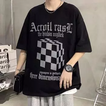 Футболка с короткими рукавами для мужчин 2024 года, модная, с рукавом пять дюймов, универсальная, повседневная, свободная, студенческая, с короткими рукавами, повседневная, модная, с принтом M белый