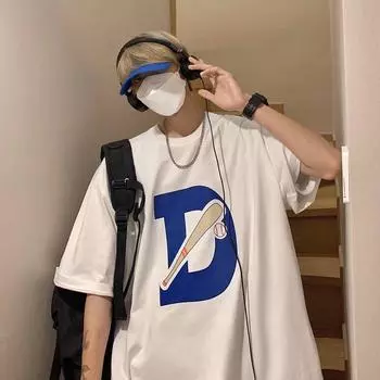 Футболка с короткими рукавами для мужчин 2024 года, модная, с рукавом пять дюймов, универсальная, повседневная, свободная, студенческая, с короткими рукавами, повседневная, модная, с принтом M белый