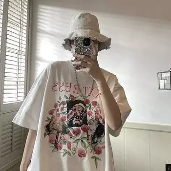 Футболка с короткими рукавами для мужчин 2024 года, модная, с рукавом пять дюймов, универсальная, повседневная, свободная, студенческая, с короткими рукавами, повседневная, модная, с принтом M белый