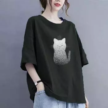 Футболка с короткими рукавами для похудения и маскировки летних повседневных рисунков, универсальный круглый вырез, свободный топ, летний топ с коротким рукавом 3XL белый