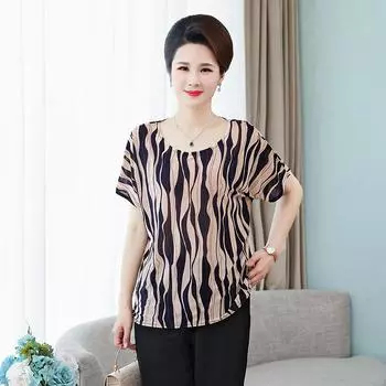 Футболка с короткими рукавами для женщин среднего и пожилого возраста, большого размера, для кормящих матерей, 100 кг, летняя одежда с короткими рукавами, женская, молочный шелк L