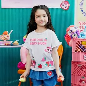 Футболка с короткими рукавами Emotion Castle для девочек Tiniping Hachu Frill, популярный персонаж в Корее