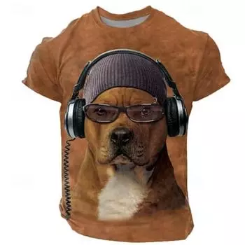 Футболка с короткими рукавами Футболка 3D рубашка преувеличены дизайнер вечеринка улица повседневный стейк коричневый летний наряд S