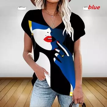 Футболка с короткими рукавами и 3D-абстрактным принтом головы человека, повседневная уличная одежда больших размеров для женщин S